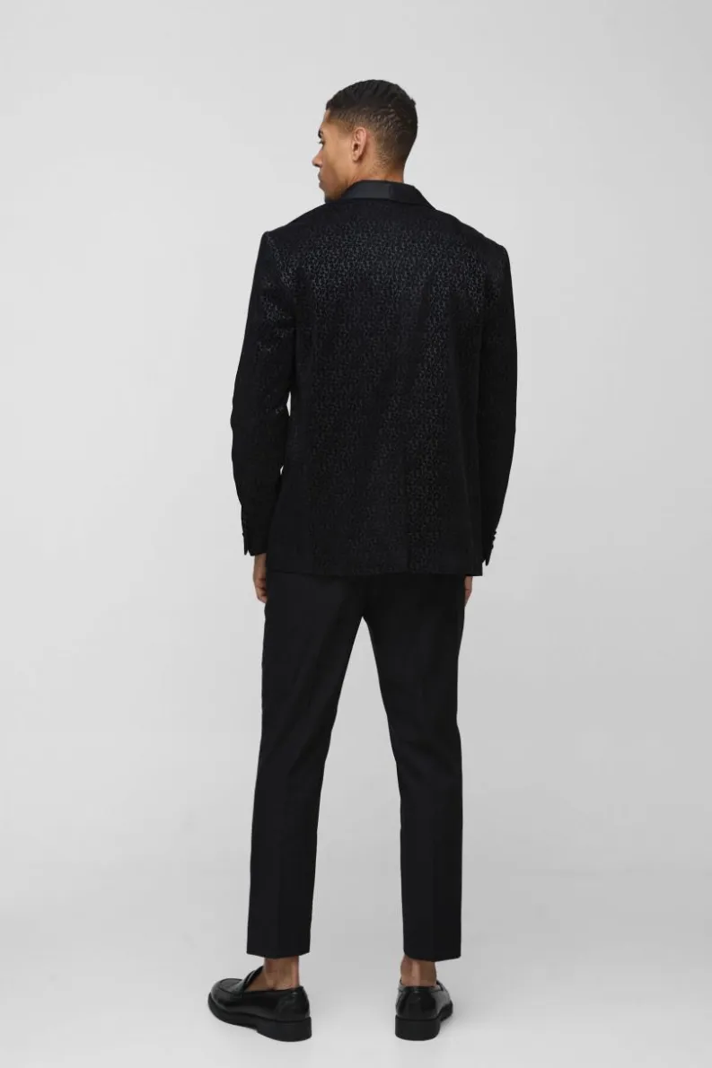 Best Sale boohoo Slim Fit Flock Velour Blazer & Trouser black
