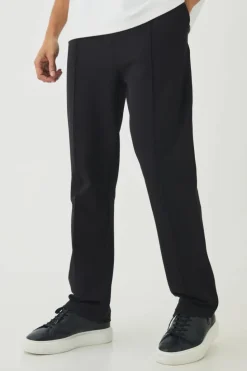 Clearance boohooMAN Slim Fit Jersey Twill Pintuck Jogger black