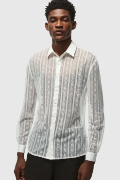 Outlet boohooMAN Slim Fit Long Sleeve Lace Shirt white