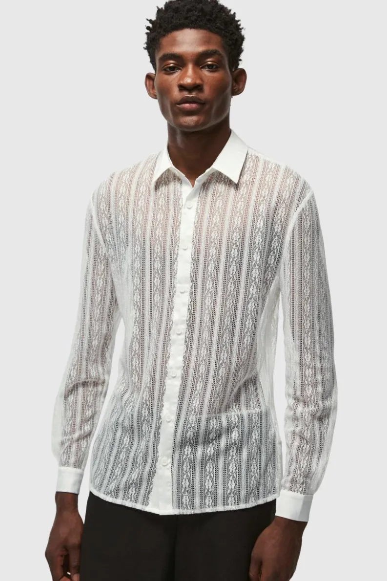 Outlet boohooMAN Slim Fit Long Sleeve Lace Shirt white