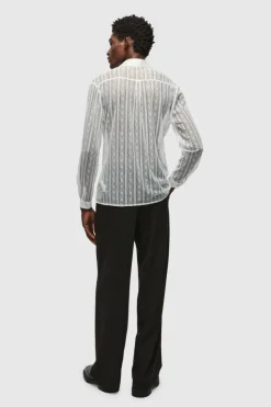 Outlet boohooMAN Slim Fit Long Sleeve Lace Shirt white