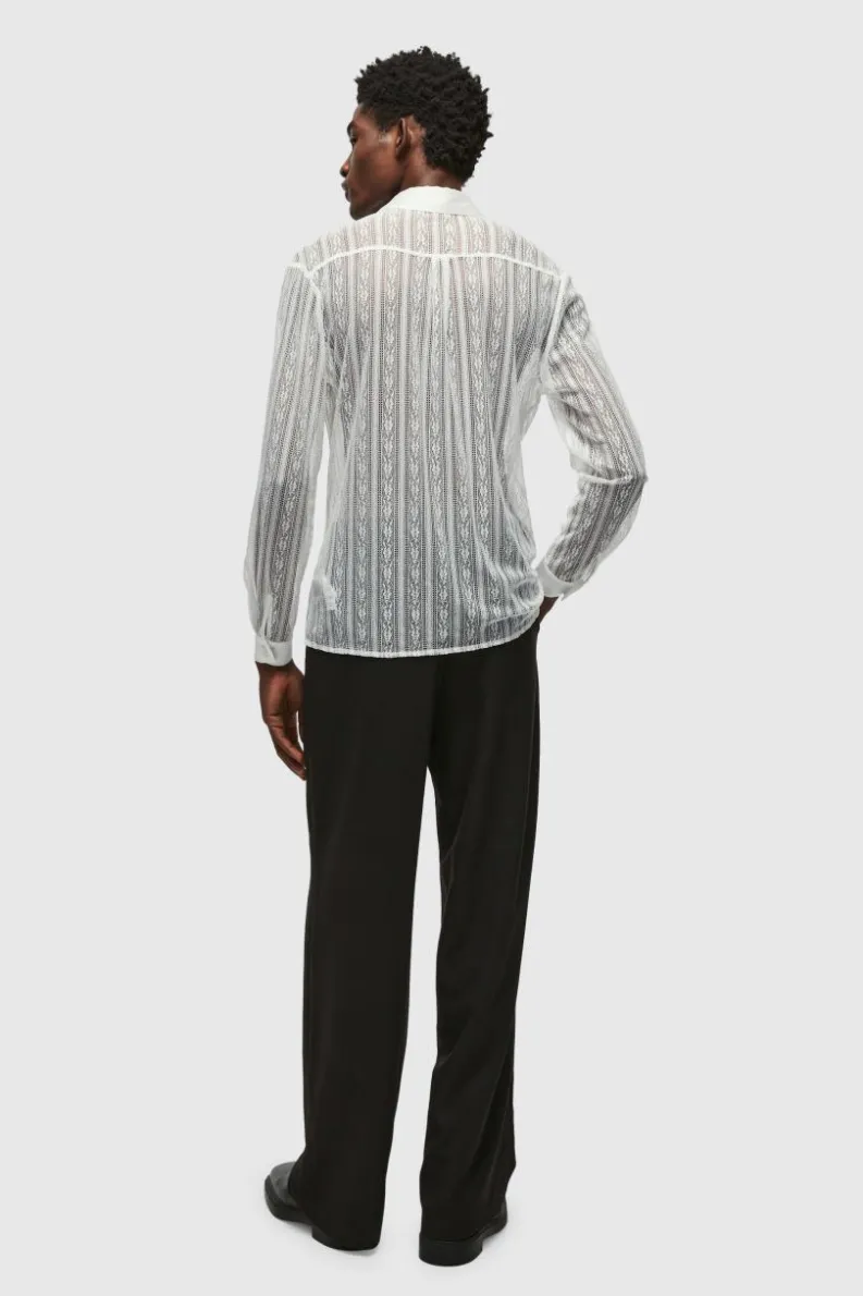 Outlet boohooMAN Slim Fit Long Sleeve Lace Shirt white