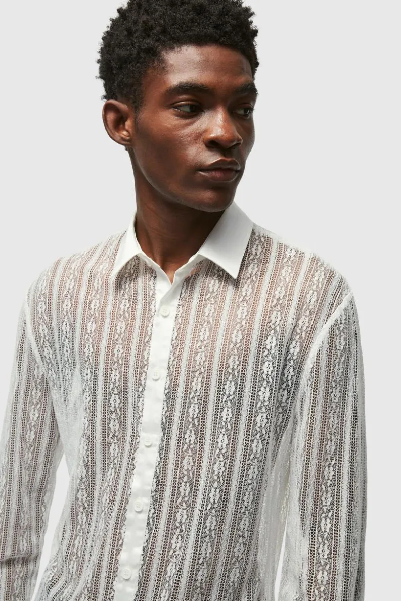 Outlet boohooMAN Slim Fit Long Sleeve Lace Shirt white
