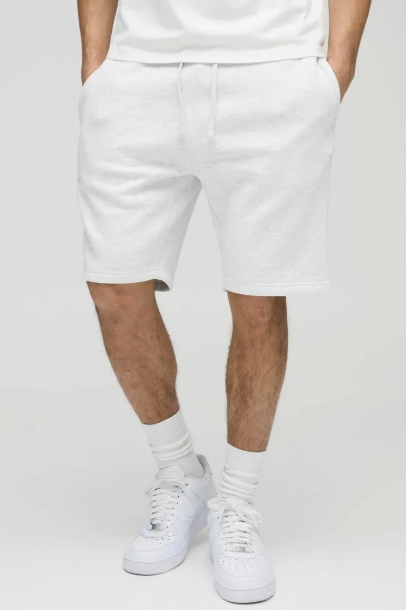Discount boohooMAN Slim Fit Mid Length Basic Shorts grey marl