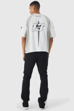 Shop boohooMAN Slim Fit Moto Series Flared Stacked Gusset Jogger black