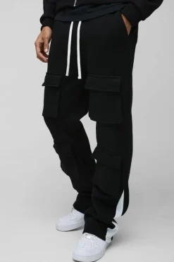Flash Sale boohooMAN Slim Fit Multi Pocket Flare Stacked Jogger black