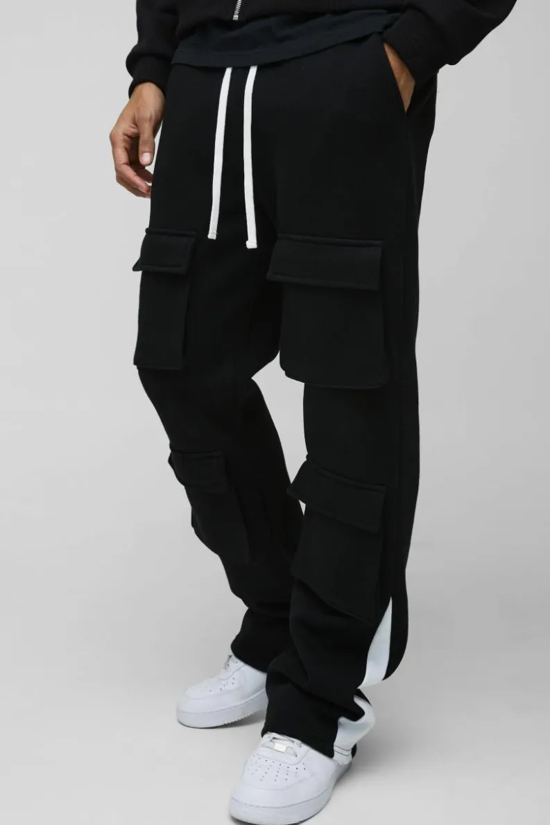 Flash Sale boohooMAN Slim Fit Multi Pocket Flare Stacked Jogger black