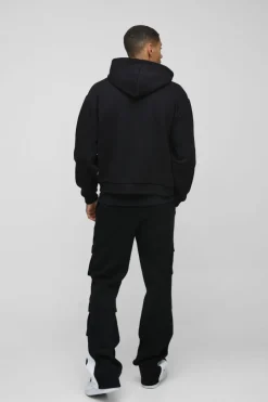 Flash Sale boohooMAN Slim Fit Multi Pocket Flare Stacked Jogger black