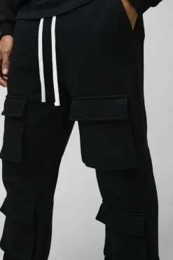 Flash Sale boohooMAN Slim Fit Multi Pocket Flare Stacked Jogger black