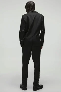 Shop boohoo Slim Fit Multi Zip Detail Blazer & Trouser Suit black
