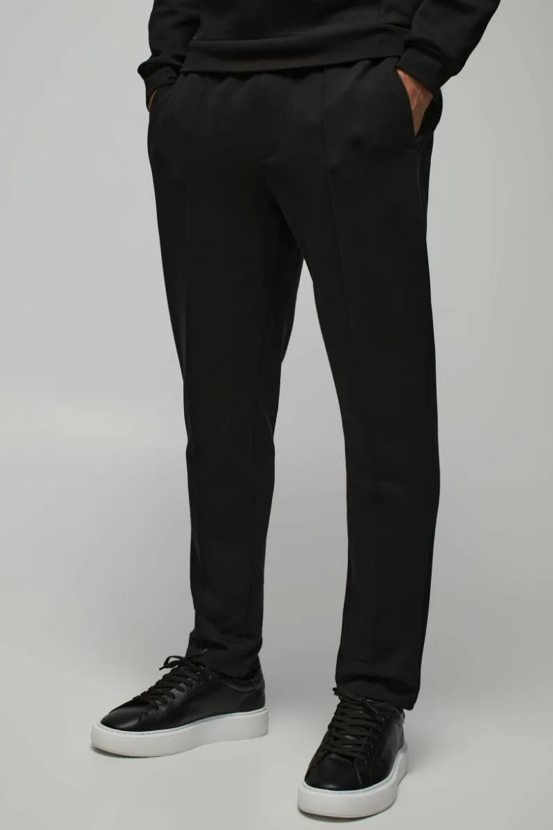 Outlet boohooMAN Slim Fit Peached Tapered Pintuck Jogger black