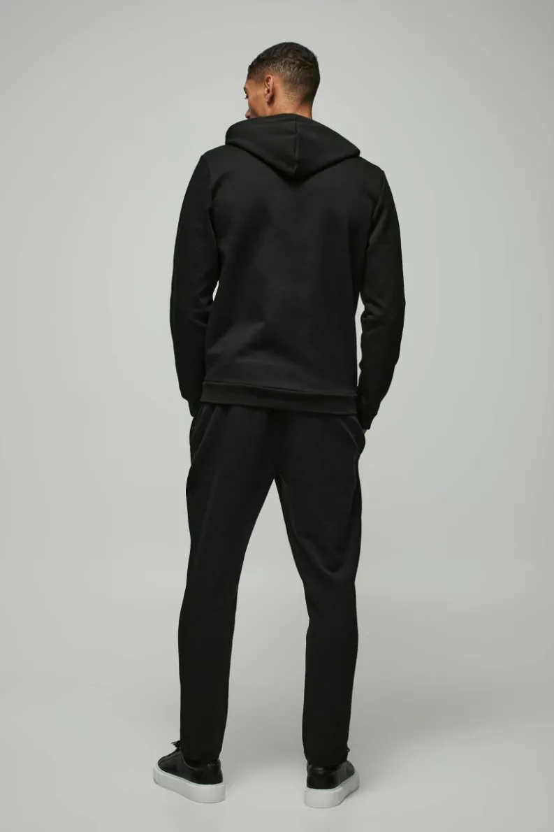 Outlet boohooMAN Slim Fit Peached Tapered Pintuck Jogger black