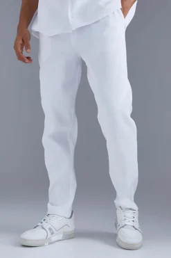 Sale boohooMAN Slim Fit Pleated Trousers white
