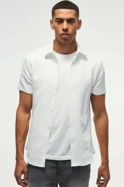 Flash Sale boohooMAN Slim Fit Snake Jacquard Collared Shirt white