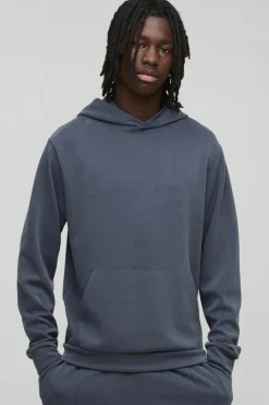 Store boohooMAN Slim Fit Soft Peached Hoodie grey