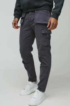 Outlet boohooMAN Slim Fit Strap Detail Cargo Trouser charcoal