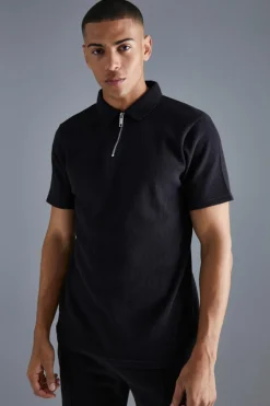 Flash Sale boohooMAN Slim Fit Waffle Polo & Short Set black