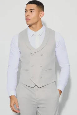 Cheap boohooMAN Slim Fit Window Check Double Breasted Waistcoat grey