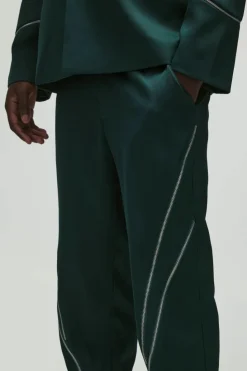 Outlet boohooMAN Slim Fit Zip Multi Zip Detail Tailored Trousers green