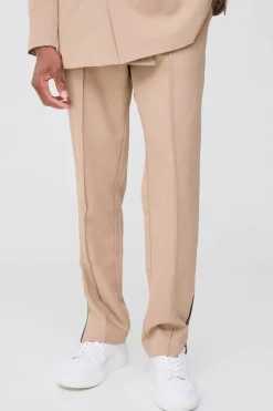 Cheap boohooMAN Slim Fixed Waist Tailored Trouser taupe