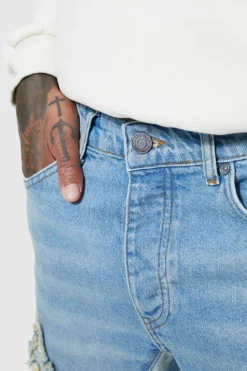New boohooMAN Slim Flare Applique Panel Jeans antique blue