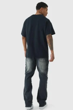 New boohooMAN Slim Flared All Over Ripped Jeans With Let Down Hem grey