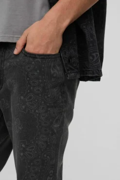 Best Sale boohooMAN Slim Flared Bandana Laser Print Jeans black
