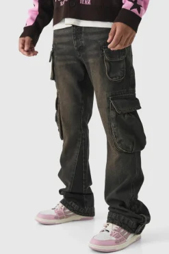 Cheap boohooMAN Slim Flared Cargo Gusset Jeans brown