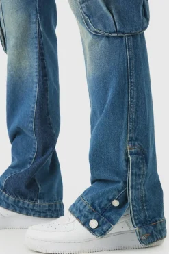 Discount boohooMAN Slim Flared Cargo Gusset Jeans light blue
