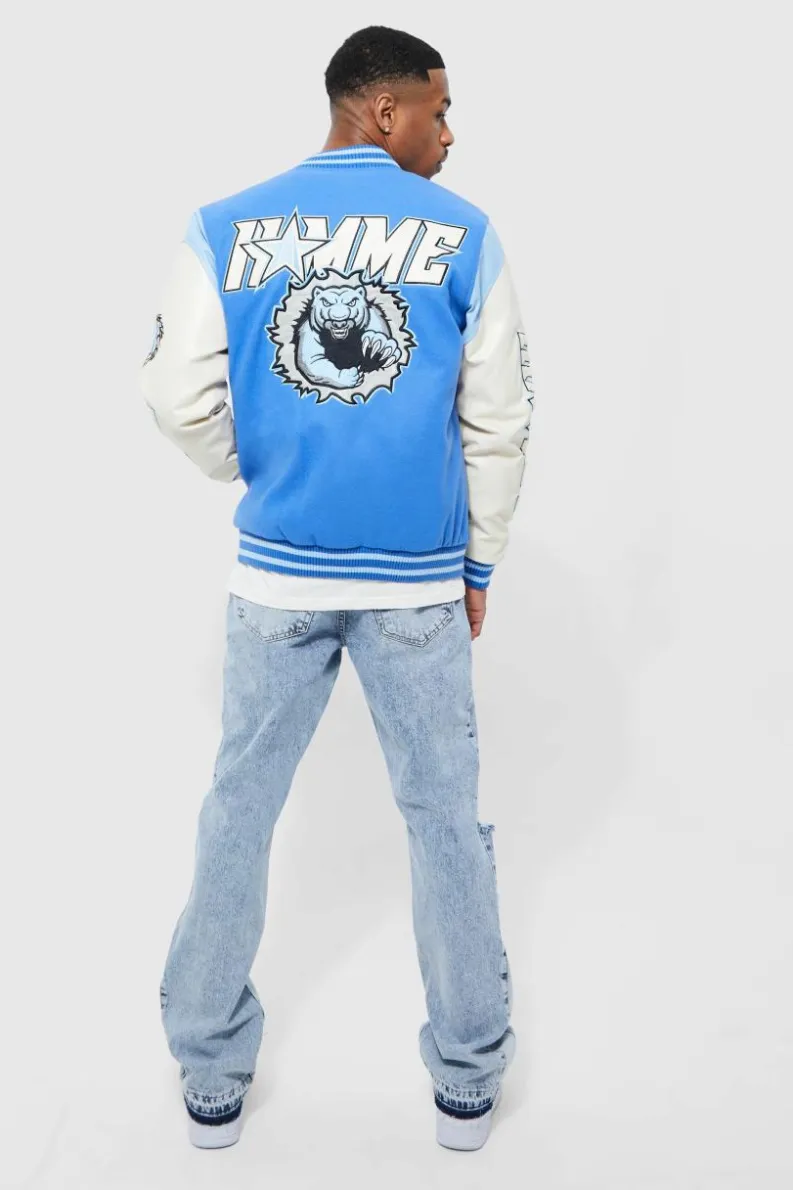 Store boohooMAN Slim Flare Distressed Gusset Panel Jeans ice blue