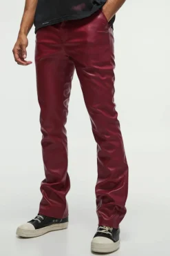 New boohooMAN Slim Flared Pu Trousers cherry