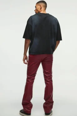 New boohooMAN Slim Flared Pu Trousers cherry