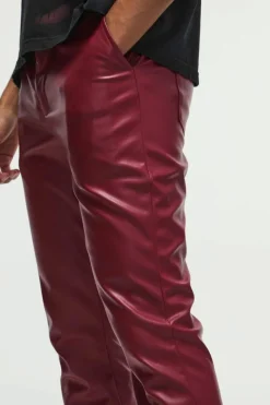 New boohooMAN Slim Flared Pu Trousers cherry
