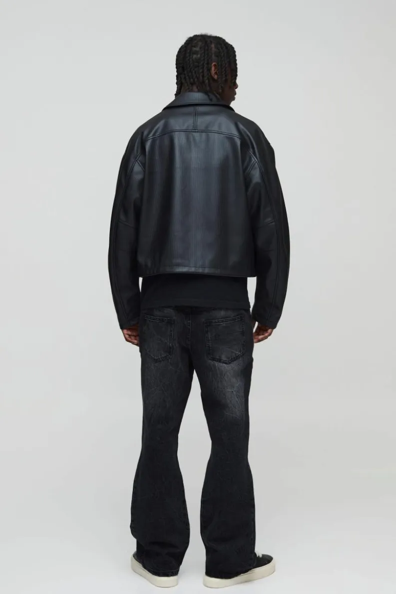 Store boohooMAN Slim Flared Ripped Washed Jeans charcoal