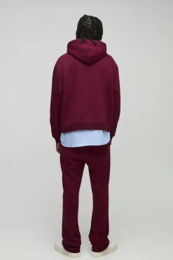 Discount boohooMAN Slim Flare Stacked Man Print Jogger burgundy