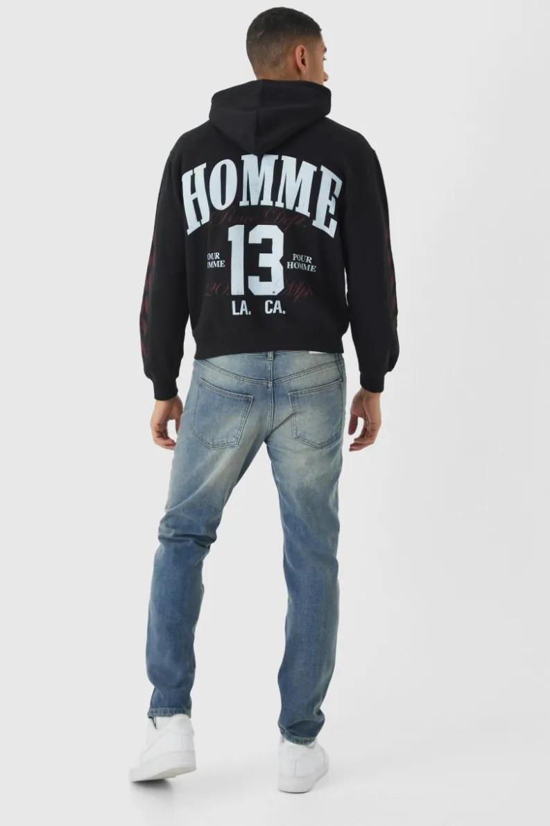 New boohooMAN Slim Rigid Cross Embroidered Jeans antique blue