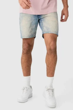 Cheap boohooMAN Slim Rigid Denim Shorts In vintage blue