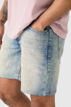 Cheap boohooMAN Slim Rigid Denim Shorts In vintage blue