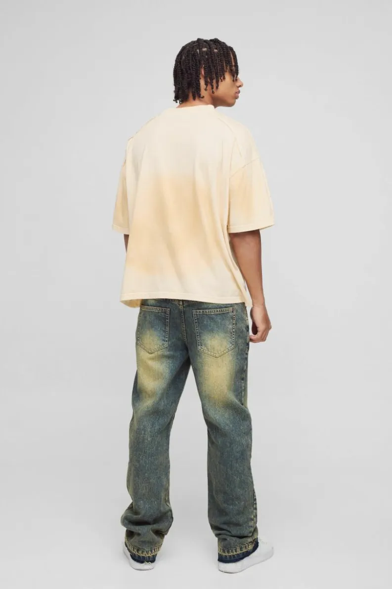 Flash Sale boohooMAN Slim Rigid Flare Carpenter Ripped Gusset Denim Jeans green
