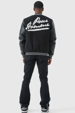 Store boohooMAN Slim Rigid Flare Contrast Gusset Rip Jeans washed black