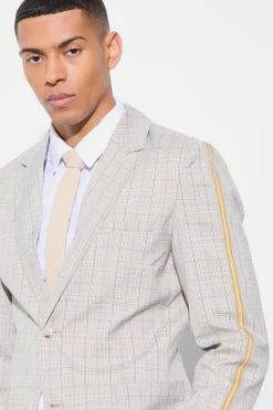 Best boohoo Slim Single Breasted Check Suit stone