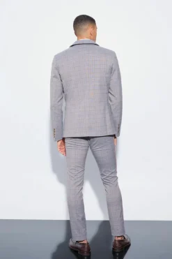 Online boohoo Slim Single Breasted Check Suit grey