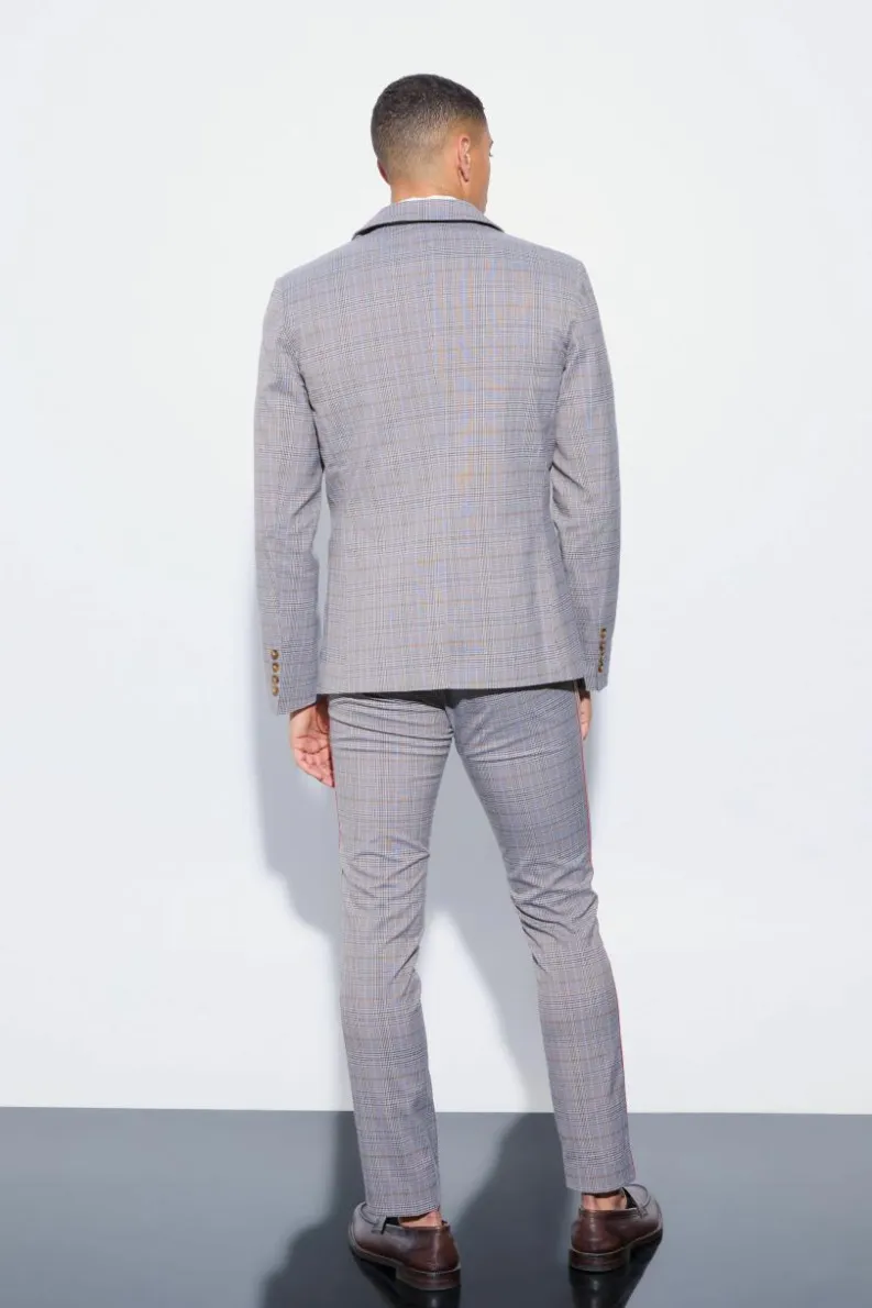Online boohoo Slim Single Breasted Check Suit grey