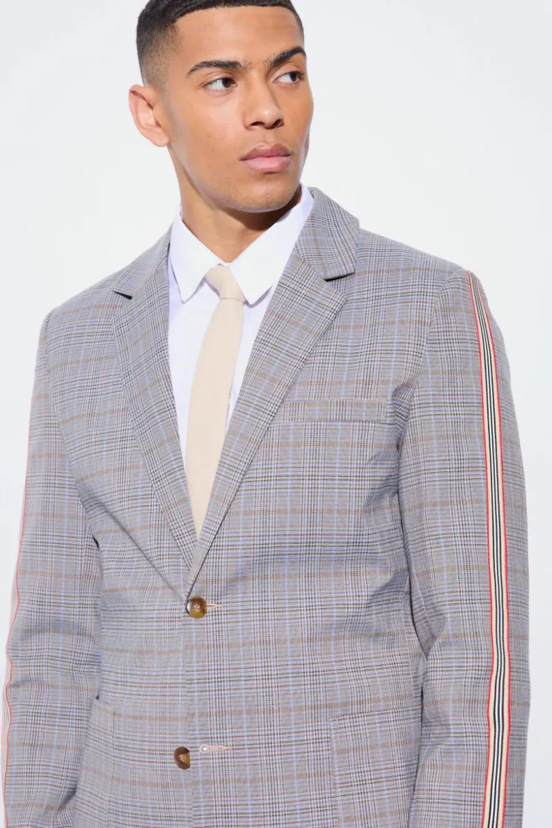 Online boohoo Slim Single Breasted Check Suit grey