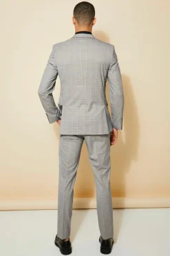 Hot boohooMAN Slim Single Breasted Check Suit Jacket grey