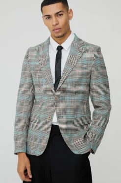 Best boohooMAN Slim Single Breasted Check Suit Jacket brown
