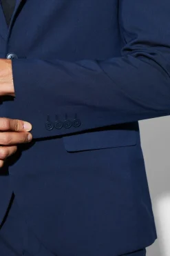 Shop boohooMAN Slim Single Breasted Suit Jacket navy