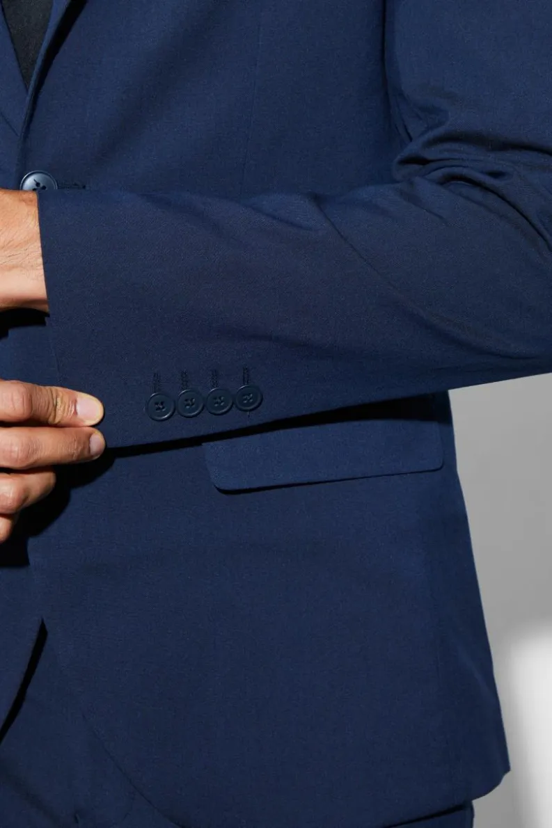 Shop boohooMAN Slim Single Breasted Suit Jacket navy
