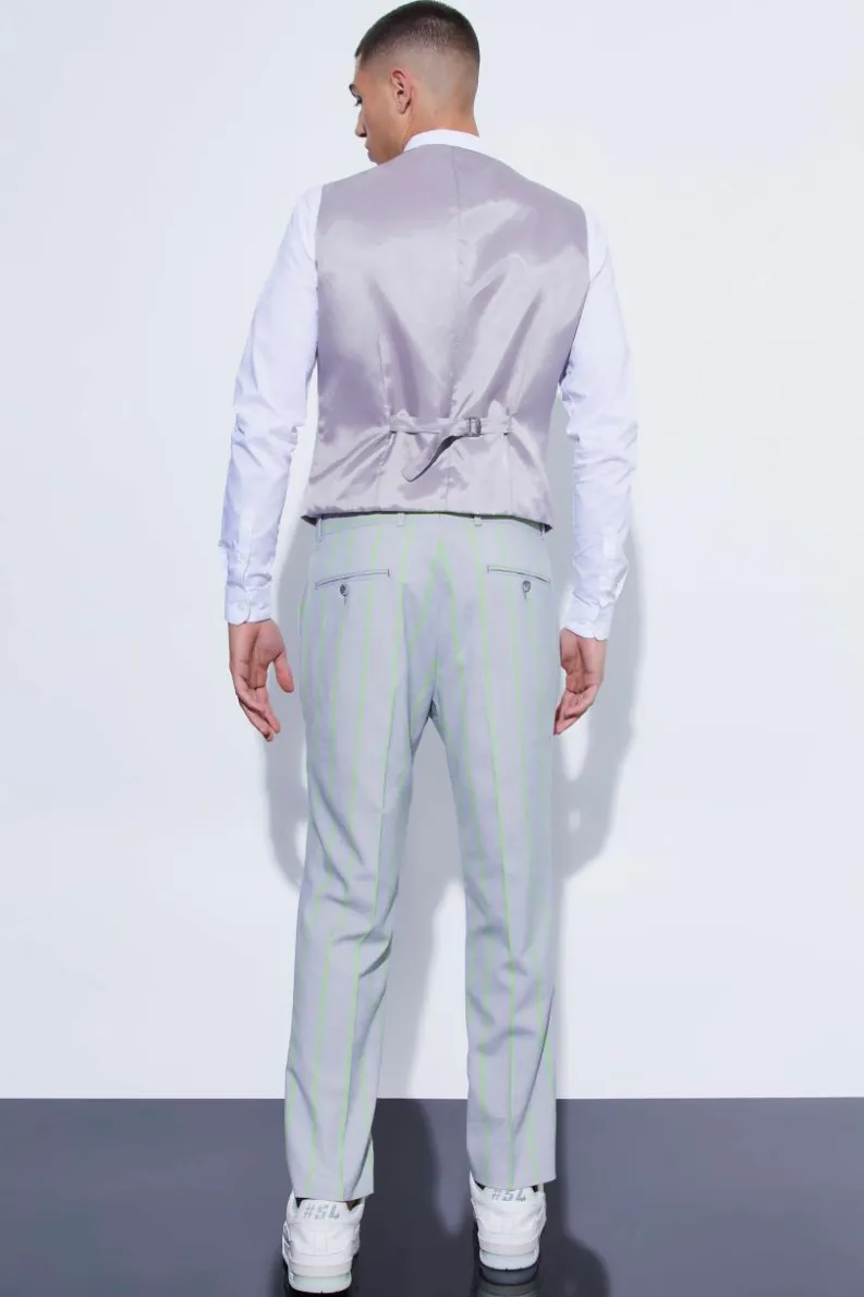 Online boohoo Slim Single Breasted Wide Stripe Suit light grey