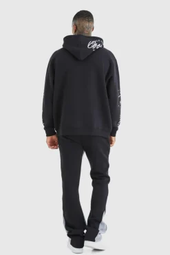 Store boohooMAN Slim Stacked Flare Jogger With Gusset Panel black